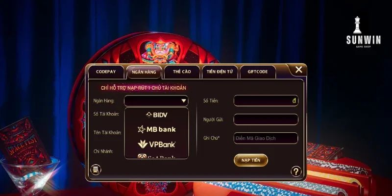 Hướng dẫn phương thức nạp tiền